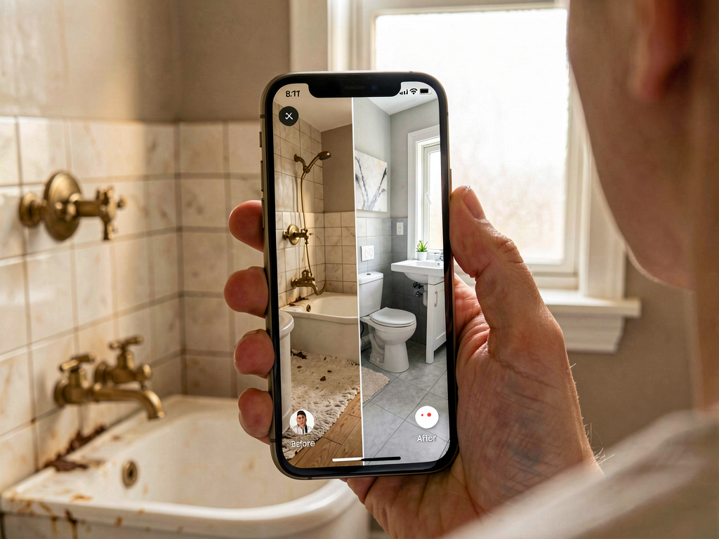 AI bathroom remodel cost planning tool showing before and after visualization