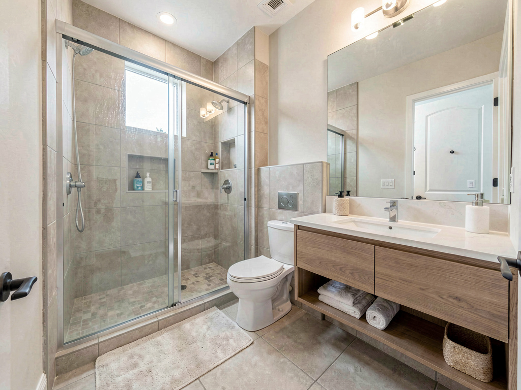 Small bathroom remodel cost for a 5x8 space with space-saving features