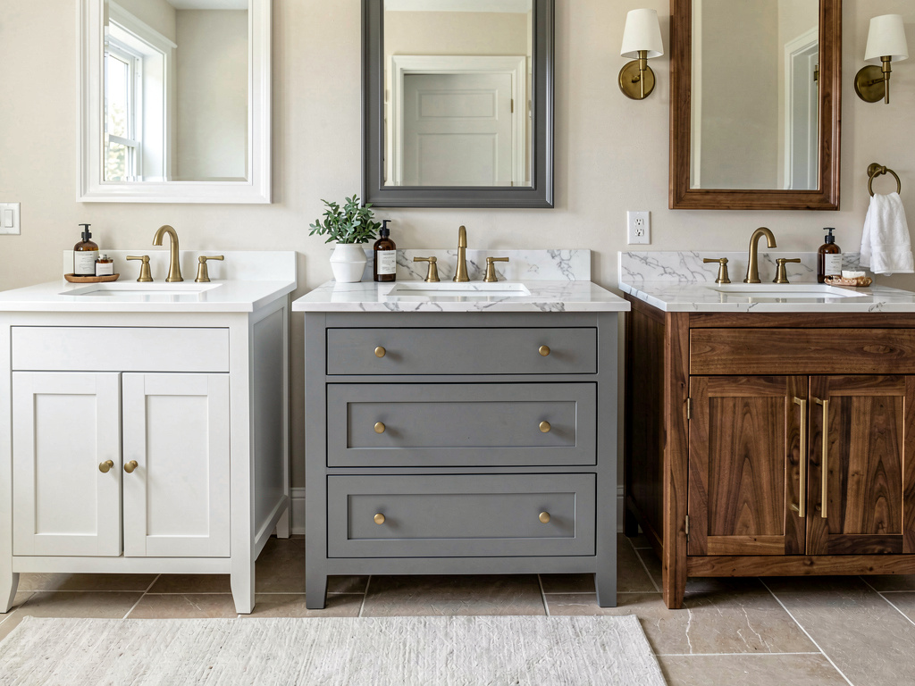 Three bathroom vanities at different bathroom remodel cost levels