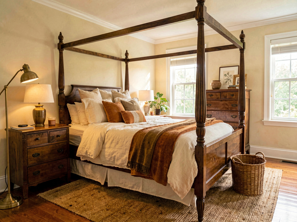 Bedroom color ideas rich warm cream walls with walnut bed frame and ivory linen bedding