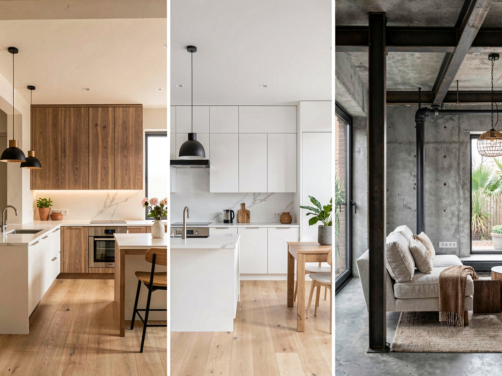 Same room rendered in three style directions as a visual blueprint