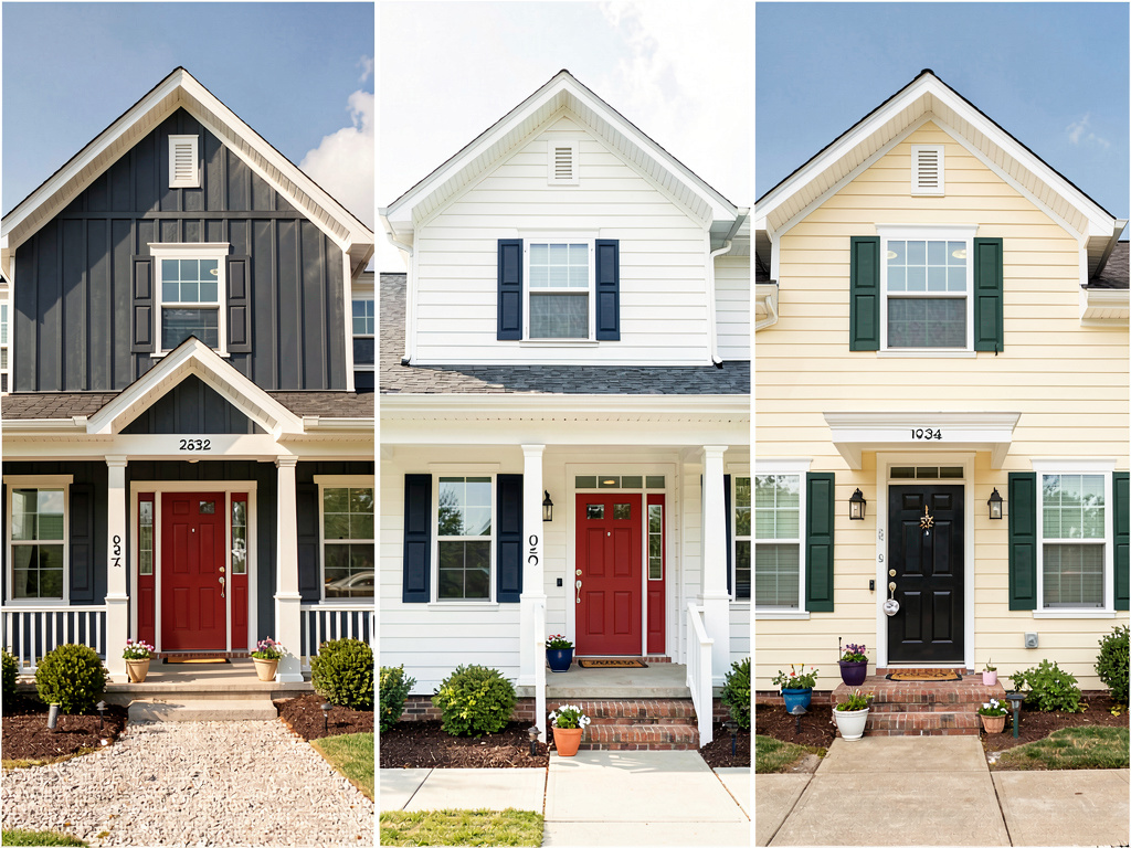 Same ranch home rendered in three different exterior style directions
