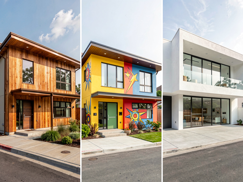 Same traditional home rendered in three different modern style directions