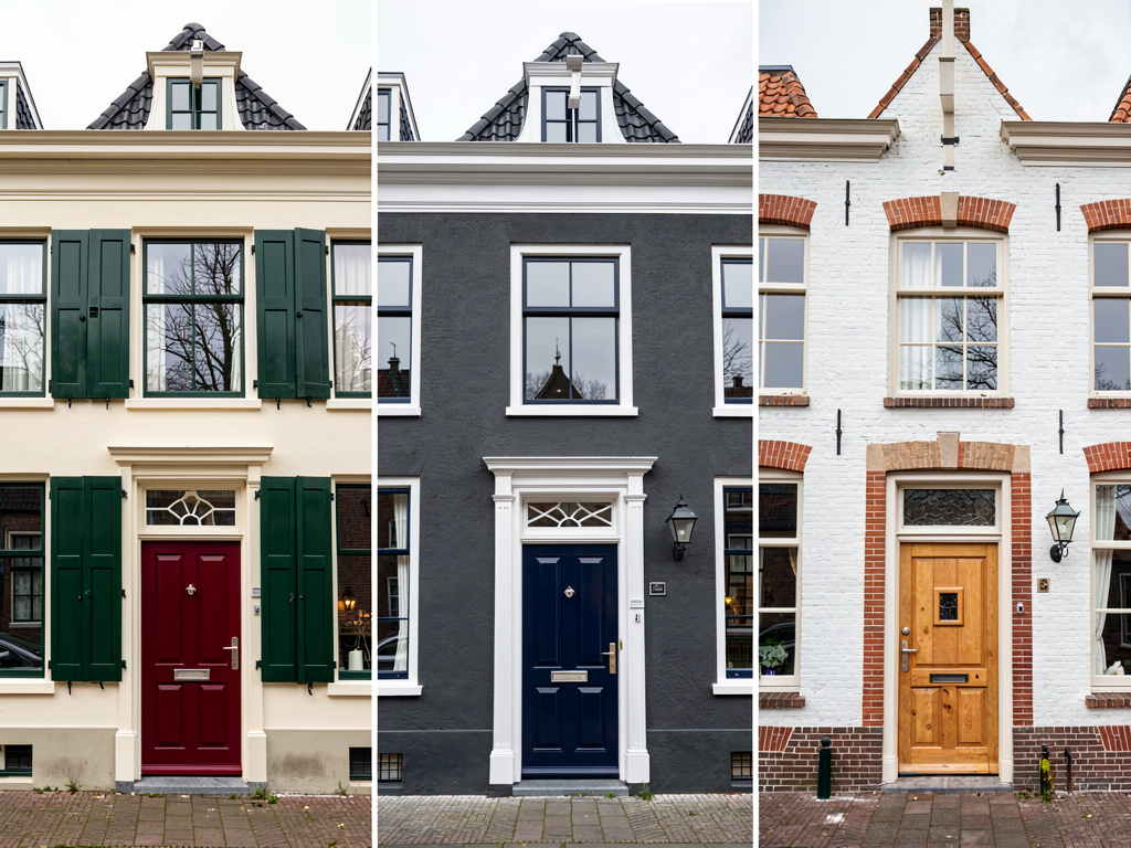 Hetzelfde Hollandse rijtjeshuis in drie verschillende exterieurkleuren