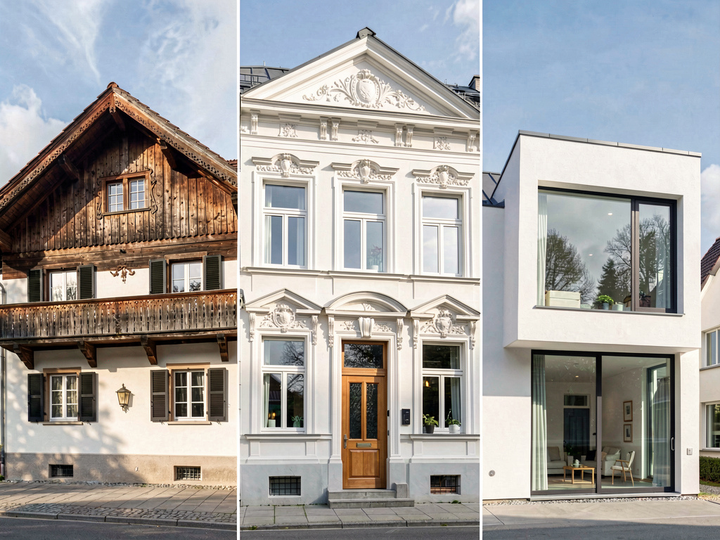 Dasselbe Haus in drei verschiedenen Außenstilrichtungen gerendert