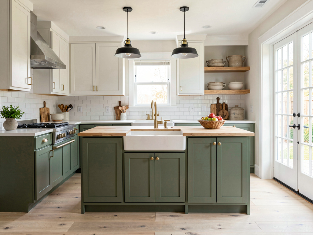 A galley kitchen redesigned in modern farmhouse style