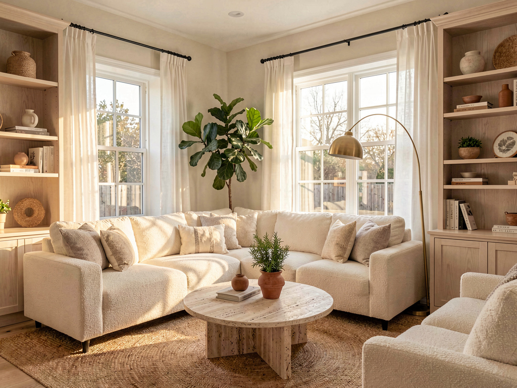 A homeowner's living room redesigned in warm modern style