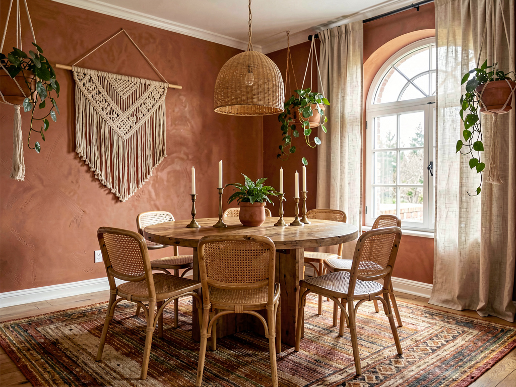 Bohemian dining room created with AI room decoration
