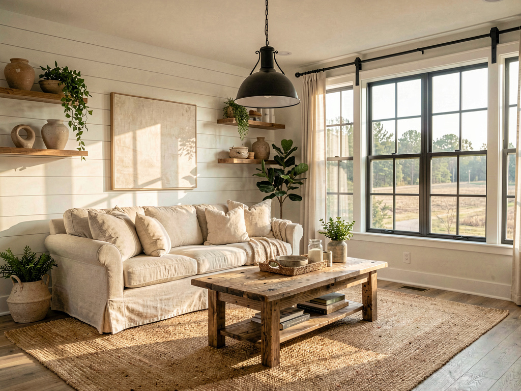 Modern farmhouse living room AI redesign