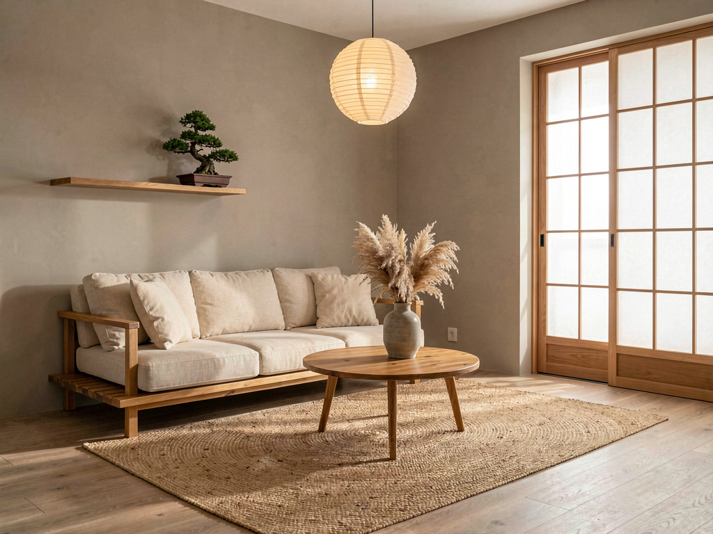 Japandi style living room designed with AI