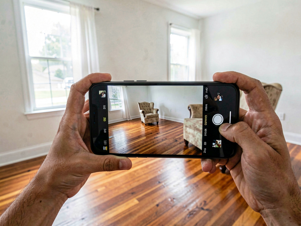 Taking a room photo on a smartphone for AI decoration