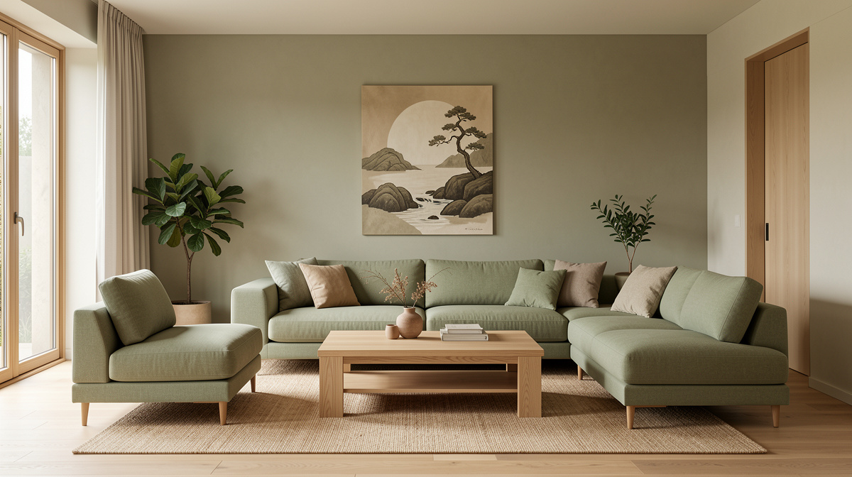 Japandi bedroom with low platform bed, shoji screen, minimal decor and natural wood tones