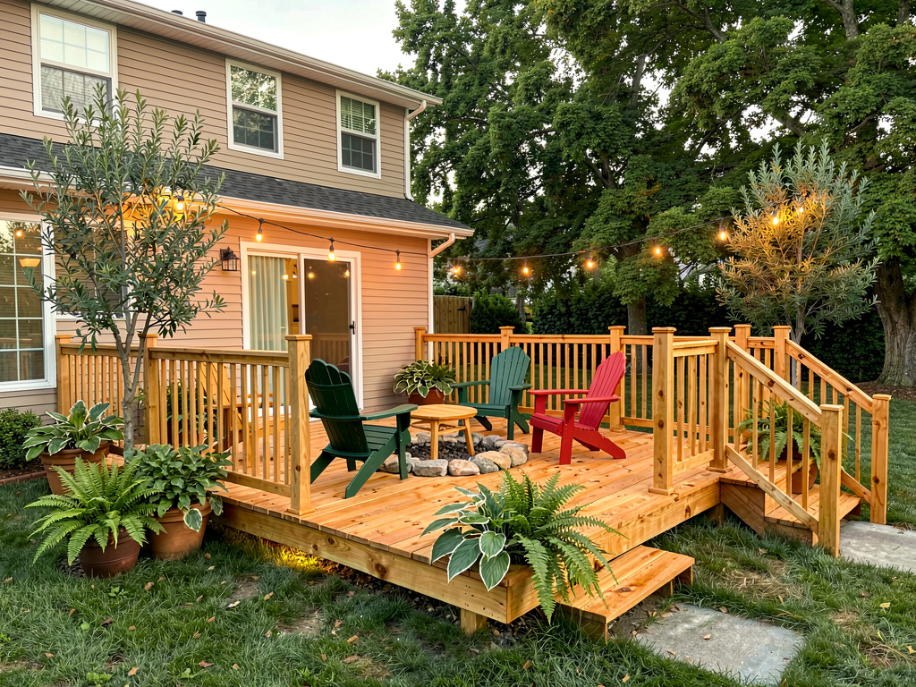 A deck redesigned in rustic Adirondack style by Remodel AI