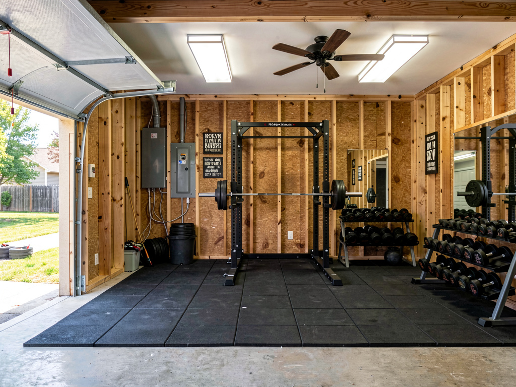 A garage redesigned as a garage gym by Remodel AI