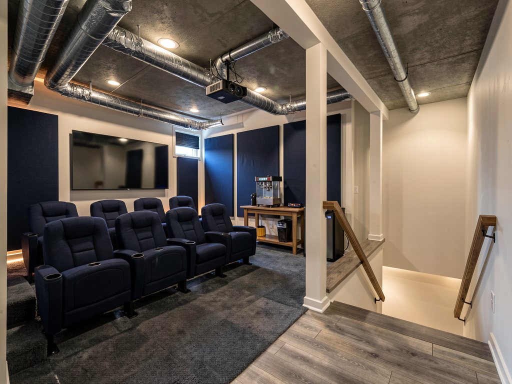 A basement redesigned as a home theater by Remodel AI