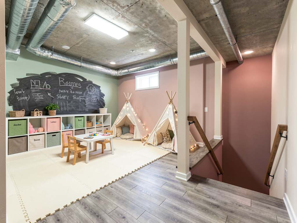 A basement redesigned as a kids' playroom by Remodel AI