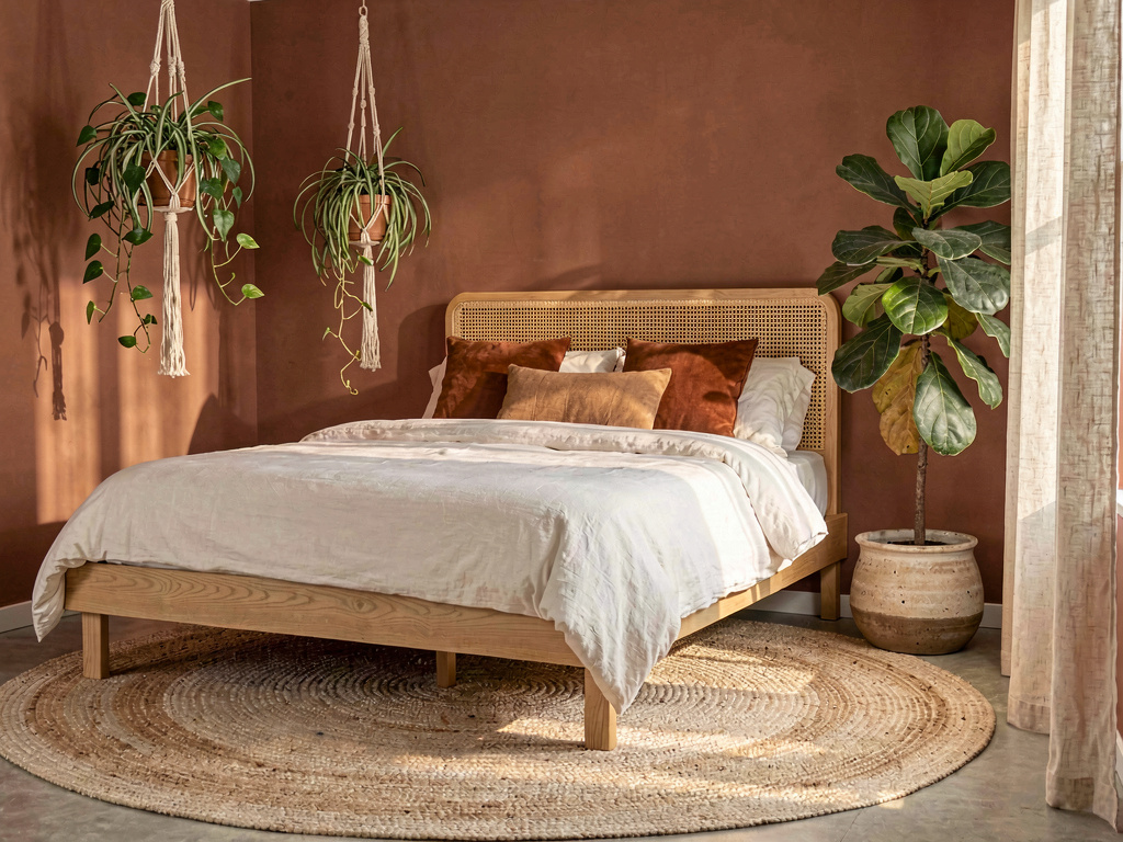 A bedroom redesigned in boho-natural style by Remodel AI