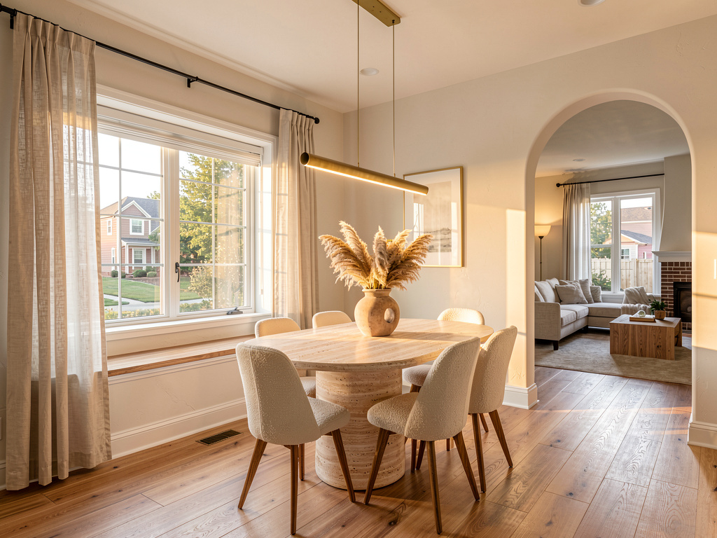A dining room redesigned in modern minimalist style by Remodel AI