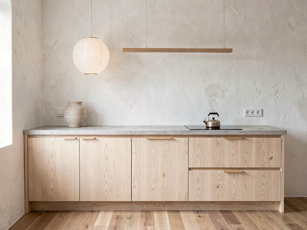 A kitchen redesigned in Japandi style by Remodel AI