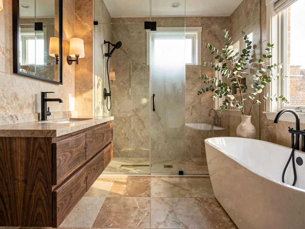 A bathroom redesigned in modern hotel-spa style by Remodel AI