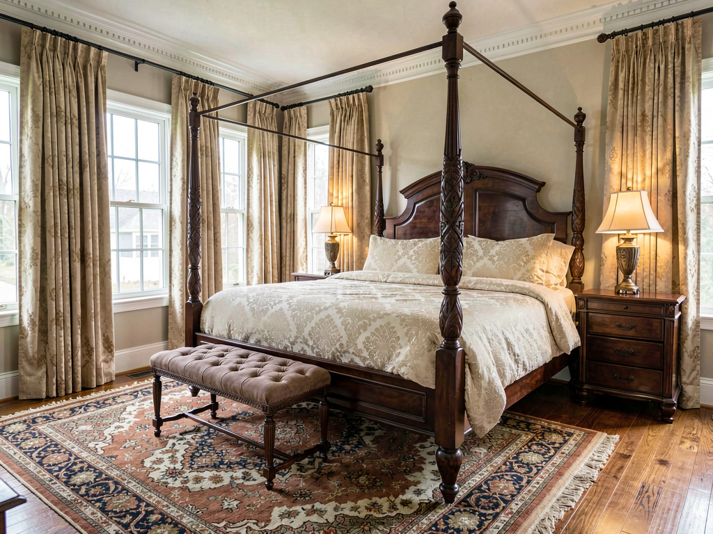 Traditional master bedroom ideas with four-poster bed and classic furnishings
