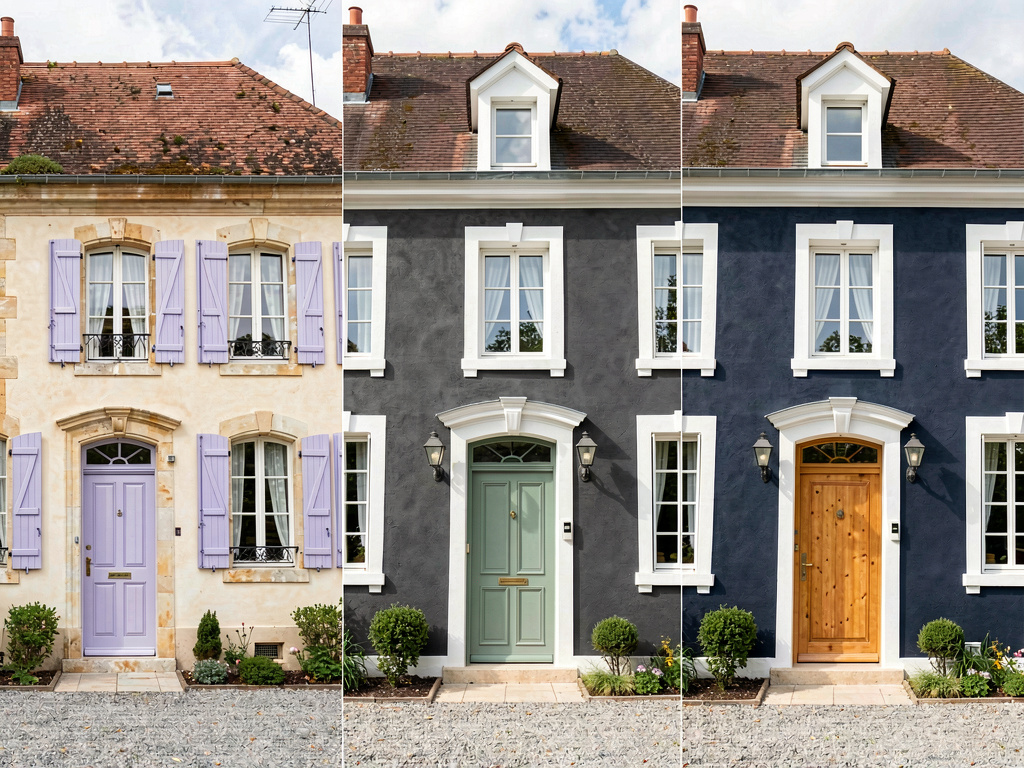 Même maison provençale rendue dans trois schémas de couleurs extérieures différents