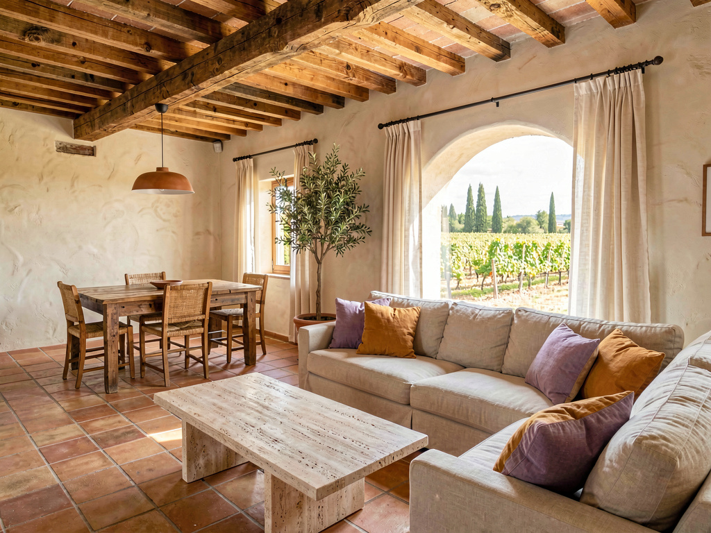 Même maison rendue en style provençal moderne — intérieur et extérieur ensemble
