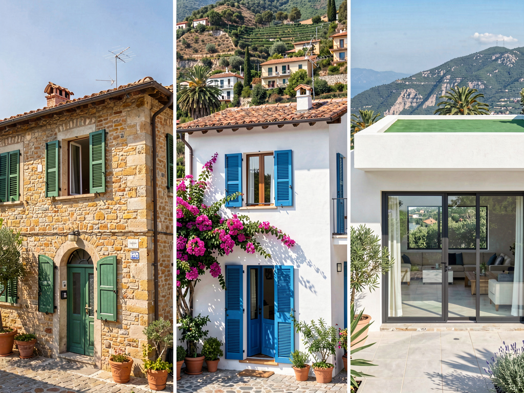 Stessa casa resa in tre direzioni di stile esterno diverse