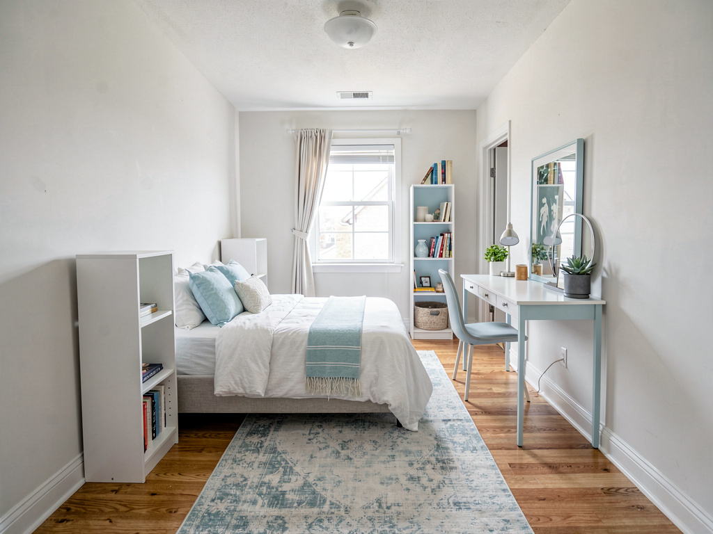 Small bedroom ideas narrow bedroom with bed against the long wall and console table opposite