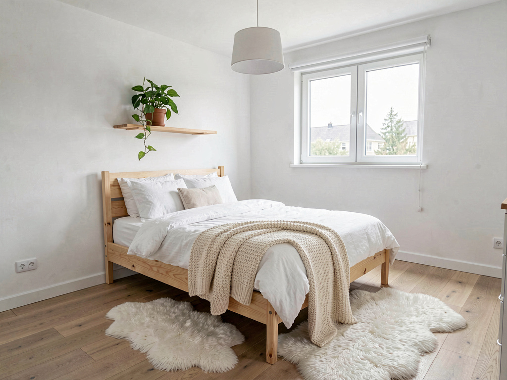 Small bedroom ideas Scandinavian-style small bedroom with birch wood bed and white textiles