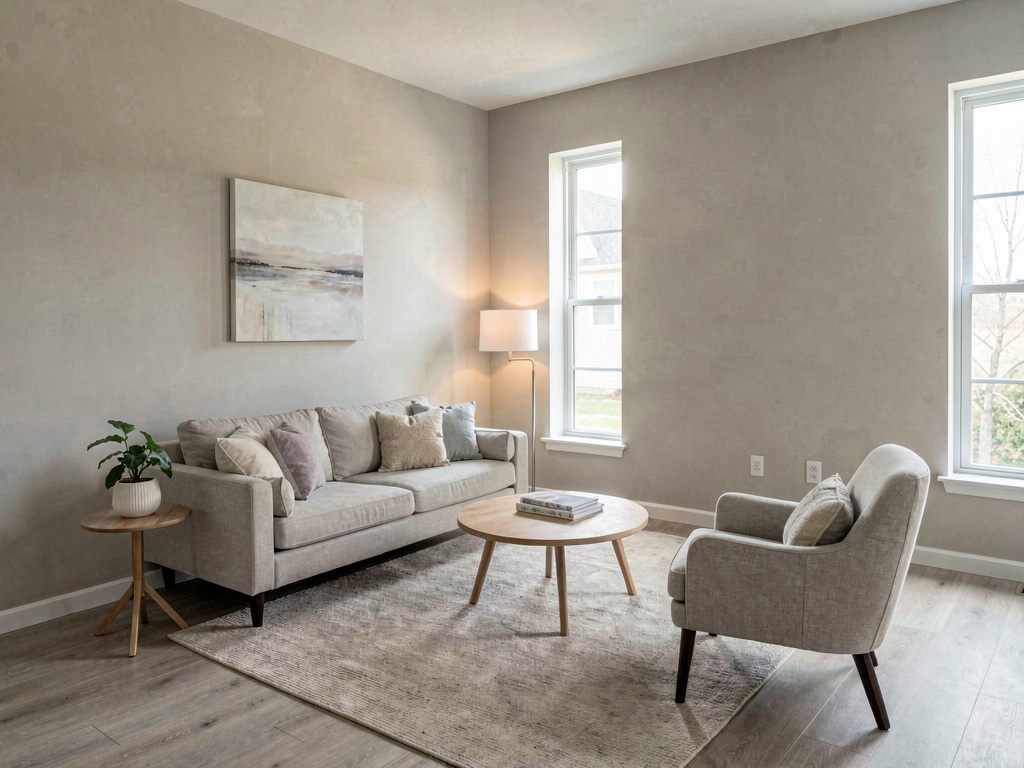 Small living room layout with furniture placed on a diagonal axis