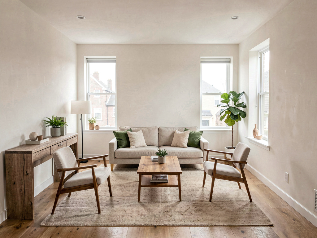 Small living room layout with sofa pulled away from the wall