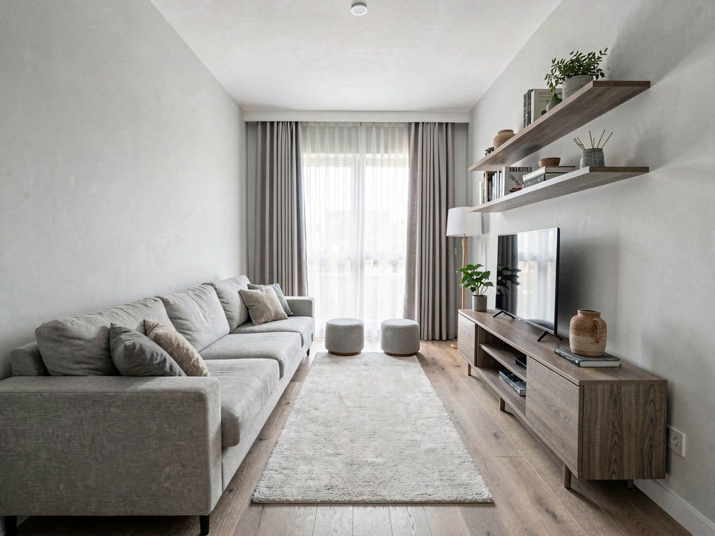 Small living room layout for a narrow rectangular room