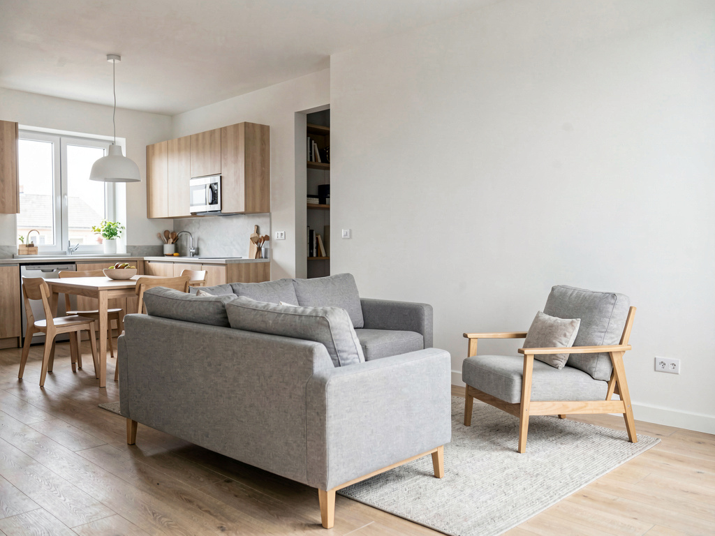 Small living room layout in an open-plan apartment