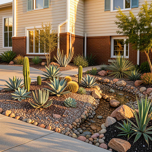 Desert Landscape with mature trees framing the lawn