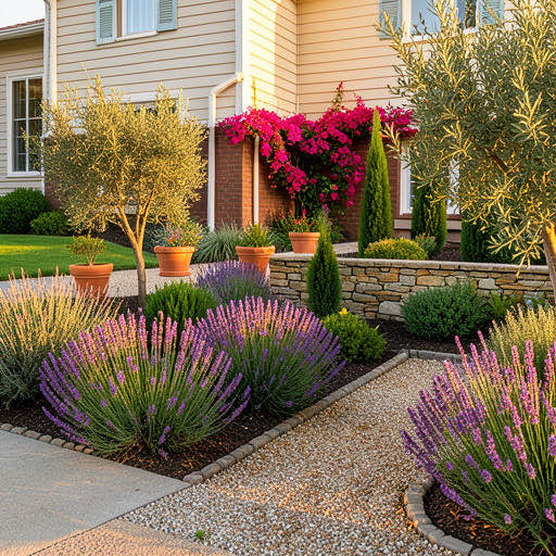 Mediterranean Garden with pergola over the seating