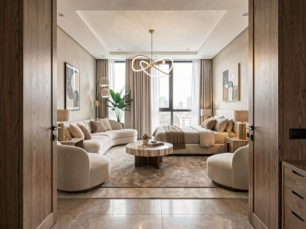Contemporary Bedroom wide angle view