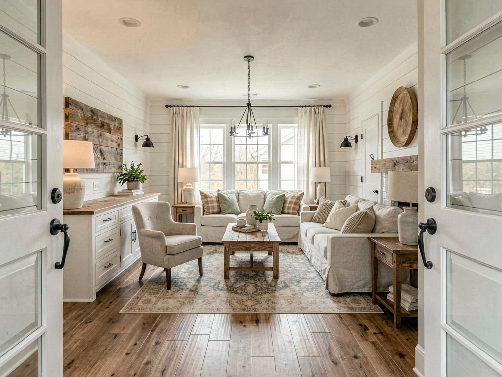 Farmhouse Living room wide angle view