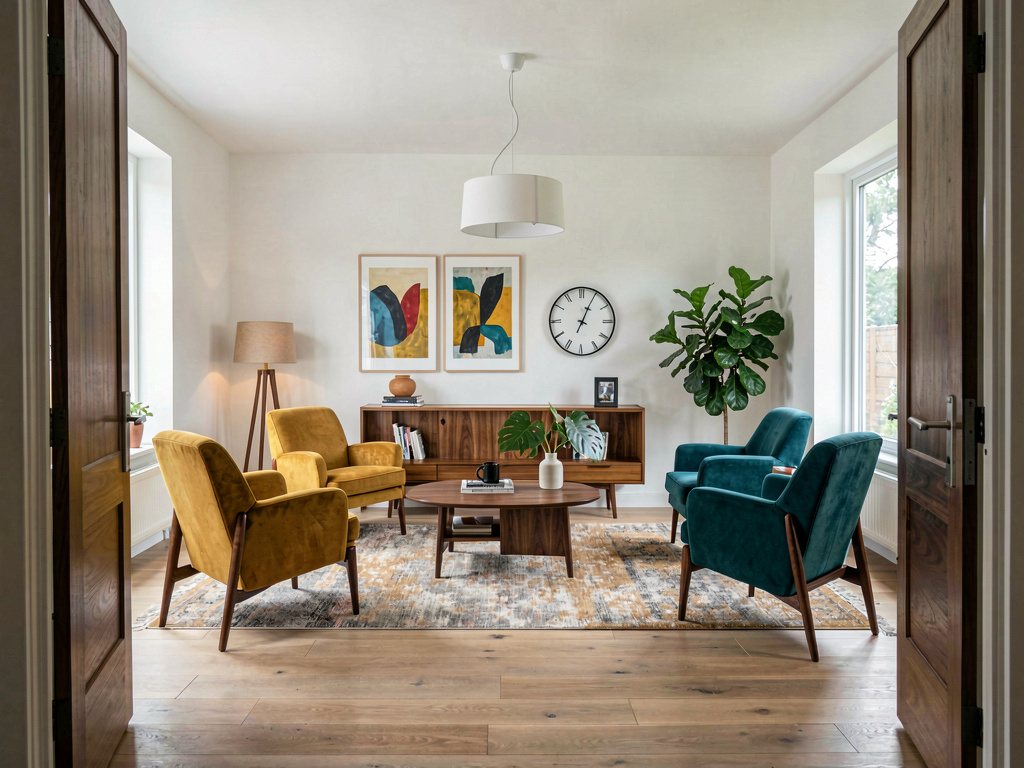 Mid-Century Modern Living room wide angle view