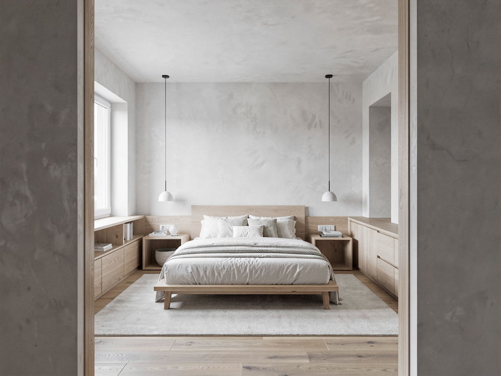 Minimalist Bedroom wide angle view