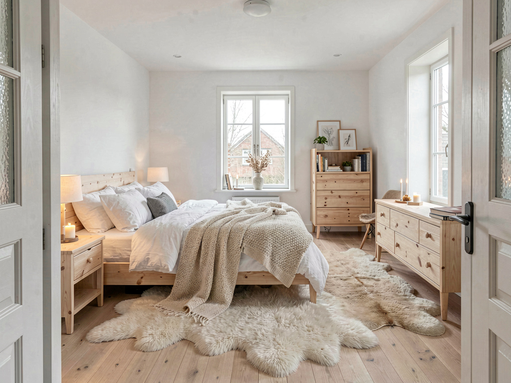Scandinavian Bedroom wide angle view