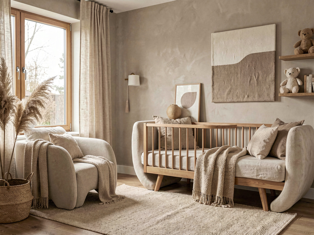 Warm Minimalist nursery design